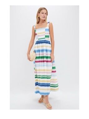 Shop Coco - Striped Multi-Color Midi Sundress - White/Blue/Green/Pink